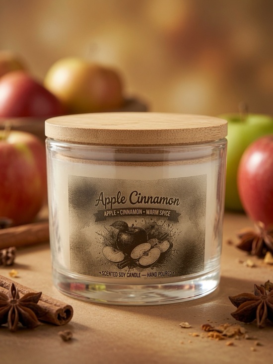Hand Crafted Other - 16oz Apple Cinnamon Fall Scented 3-Wick Soy Wax Candle